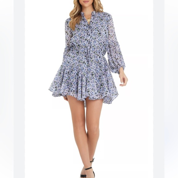 Vici Floral Mini Dress XS Blue Pink Casual Cottagecore Shirt Dress Summer Boho - Picture 1 of 12